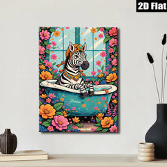 2D flat 1pc Whimsical Zebra Bathroom Art Vivid Floral Wall Decor Living Room Bedroom Home Office Gallery Wrapped Canvas Prints Ready To Hang Modern Farmhouse Style