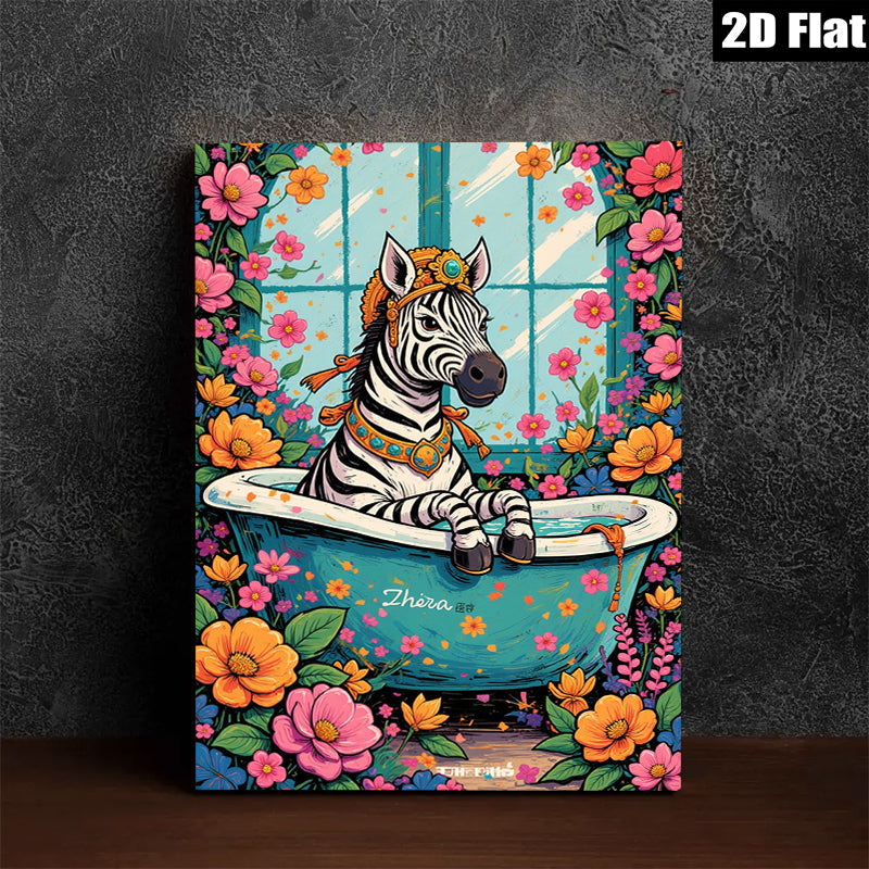 2D flat 1pc Whimsical Zebra Bathroom Art Vivid Floral Wall Decor Living Room Bedroom Home Office Gallery Wrapped Canvas Prints Ready To Hang Modern Farmhouse Style