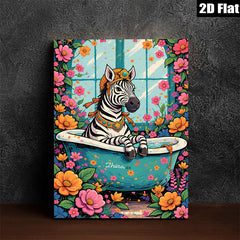 2D flat 1pc Whimsical Zebra Bathroom Art Vivid Floral Wall Decor Living Room Bedroom Home Office Gallery Wrapped Canvas Prints Ready To Hang Modern Farmhouse Style