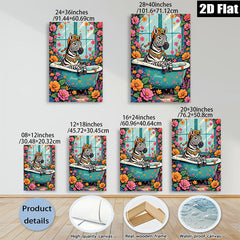 2D flat 1pc Whimsical Zebra Bathroom Art Vivid Floral Wall Decor Living Room Bedroom Home Office Gallery Wrapped Canvas Prints Ready To Hang Modern Farmhouse Style