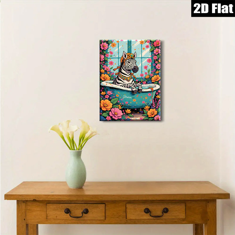 2D flat 1pc Whimsical Zebra Bathroom Art Vivid Floral Wall Decor Living Room Bedroom Home Office Gallery Wrapped Canvas Prints Ready To Hang Modern Farmhouse Style