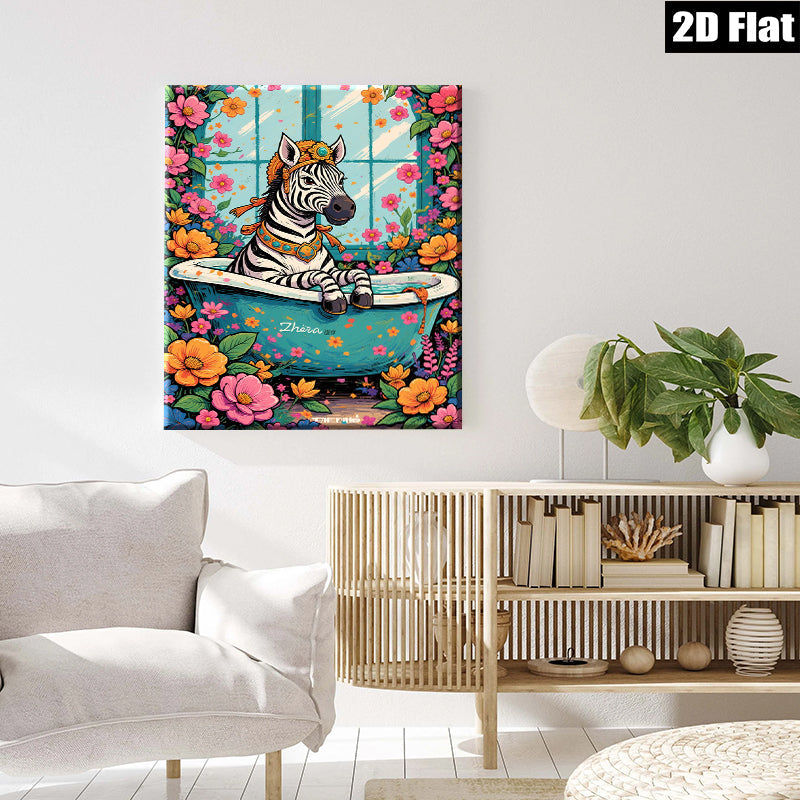 2D flat 1pc Whimsical Zebra Bathroom Art Vivid Floral Wall Decor Living Room Bedroom Home Office Gallery Wrapped Canvas Prints Ready To Hang Modern Farmhouse Style