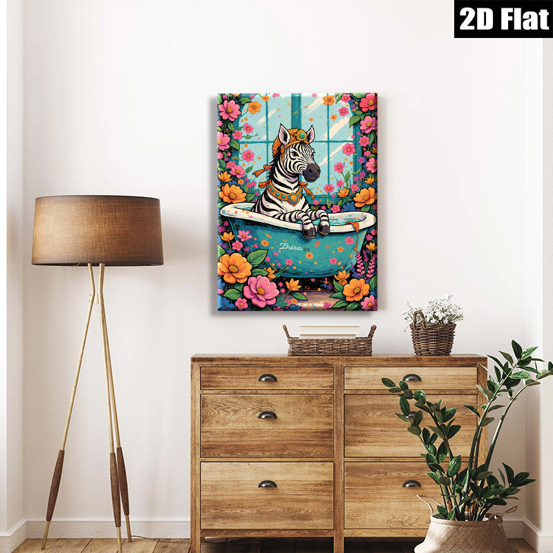 2D flat 1pc Whimsical Zebra Bathroom Art Vivid Floral Wall Decor Living Room Bedroom Home Office Gallery Wrapped Canvas Prints Ready To Hang Modern Farmhouse Style
