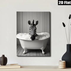 2D flat 1pc Whimsical Zebra Bubble Bath Farmhouse Wall Art Modern Bathroom Decor Gallery Wrapped Canvas Print Ready to Hang Bedroom Living Room