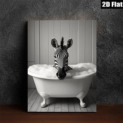 2D flat 1pc Whimsical Zebra Bubble Bath Farmhouse Wall Art Modern Bathroom Decor Gallery Wrapped Canvas Print Ready to Hang Bedroom Living Room