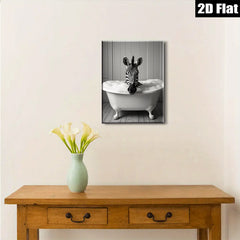 2D flat 1pc Whimsical Zebra Bubble Bath Farmhouse Wall Art Modern Bathroom Decor Gallery Wrapped Canvas Print Ready to Hang Bedroom Living Room
