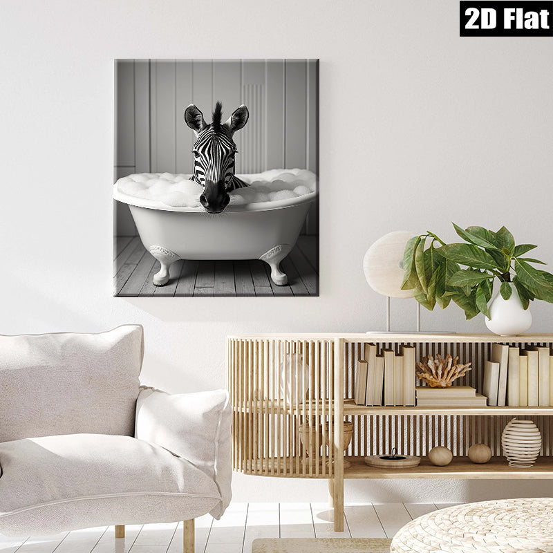 2D flat 1pc Whimsical Zebra Bubble Bath Farmhouse Wall Art Modern Bathroom Decor Gallery Wrapped Canvas Print Ready to Hang Bedroom Living Room