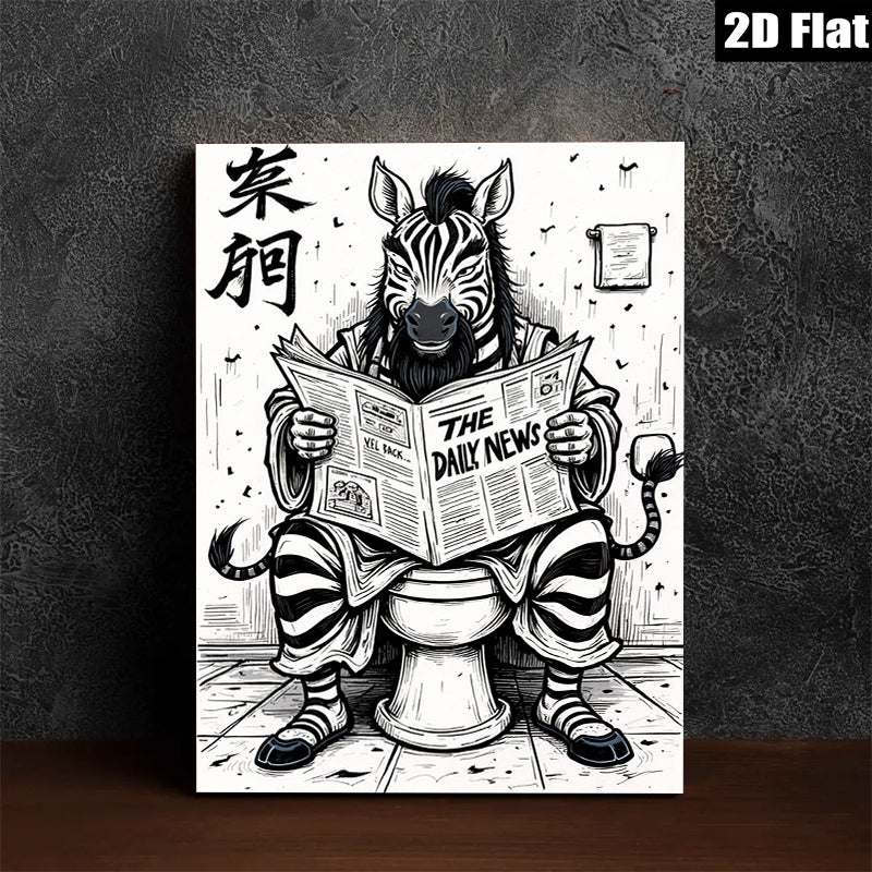 2D flat 1pc Whimsical Zebra Reads Newspaper Wall Art Decor Living Room Bedroom Home Office Modern Farmhouse Aesthetic Gallery Wrapped Canvas Prints Stylish Accent Piece