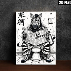 2D flat 1pc Whimsical Zebra Reads Newspaper Wall Art Decor Living Room Bedroom Home Office Modern Farmhouse Aesthetic Gallery Wrapped Canvas Prints Stylish Accent Piece