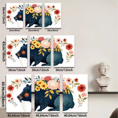 2D flat 1pc Whimsical black bear floral portrait wall art bedroom living room decor farmhouse style cozy vibes modern gallery wrapped canvas