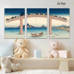 2D flat 1pc Whimsical bridge scene with tiny cars over tranquil water coastal living room decor farmhouse wall art modern minimalist gallery wrapped canvas prints