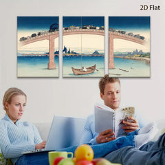 2D flat 1pc Whimsical bridge scene with tiny cars over tranquil water coastal living room decor farmhouse wall art modern minimalist gallery wrapped canvas prints