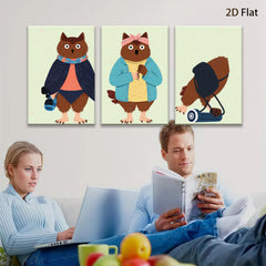 2D flat 1pc Whimsical cartoon animal friends cozy home wall art modern farmhouse decor living room bedroom gallery wrapped canvas prints