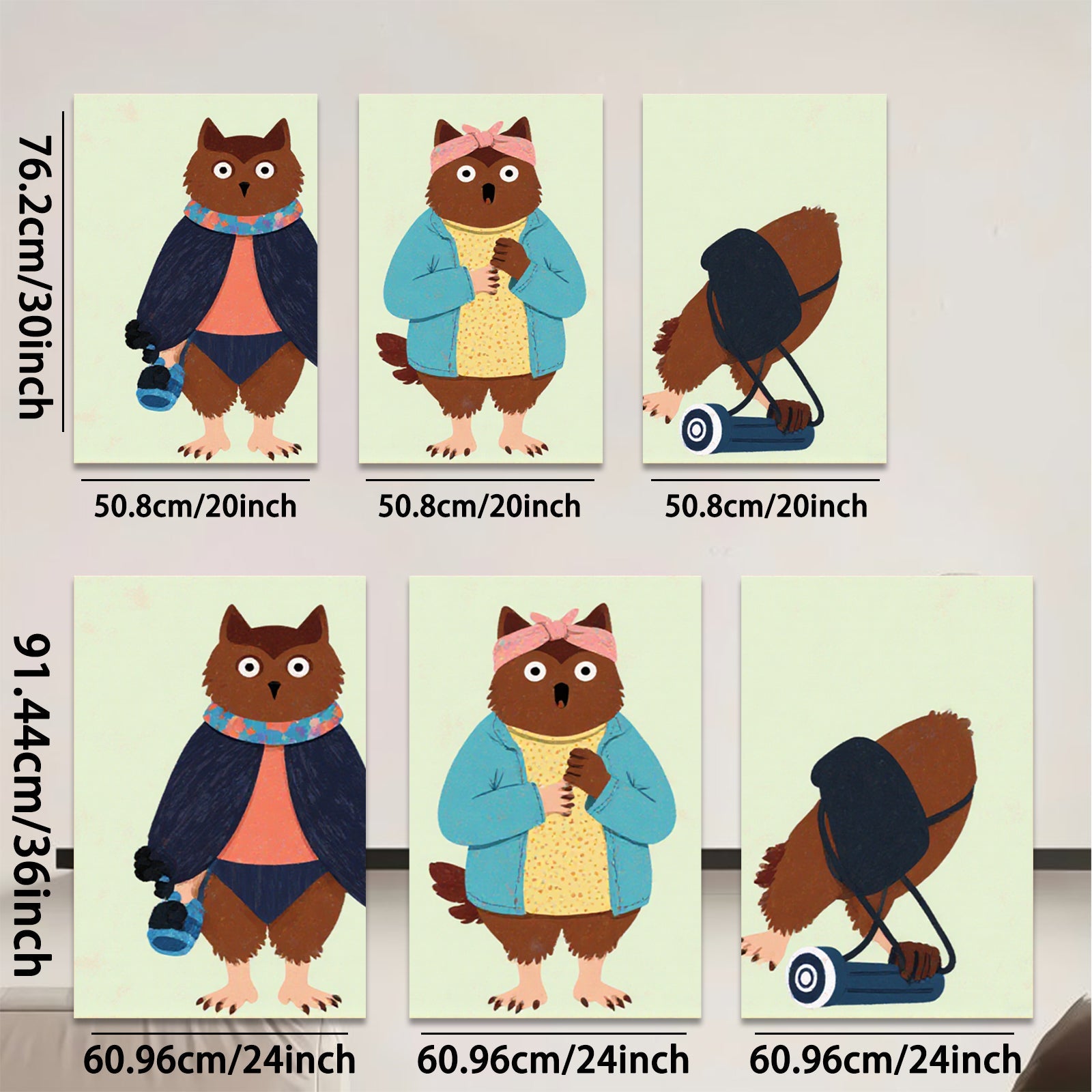 2D flat 1pc Whimsical cartoon animal friends cozy home wall art modern farmhouse decor living room bedroom gallery wrapped canvas prints