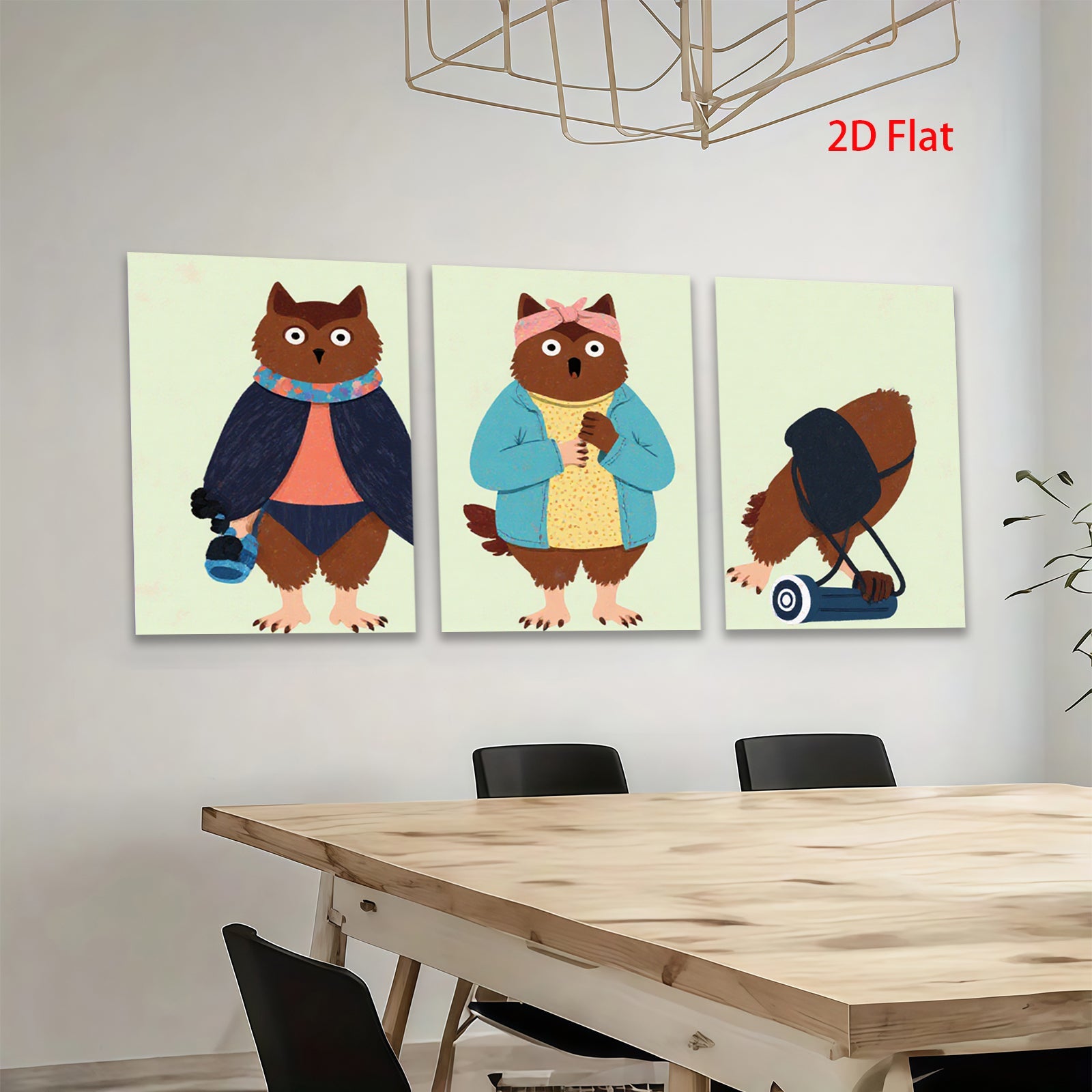 2D flat 1pc Whimsical cartoon animal friends cozy home wall art modern farmhouse decor living room bedroom gallery wrapped canvas prints