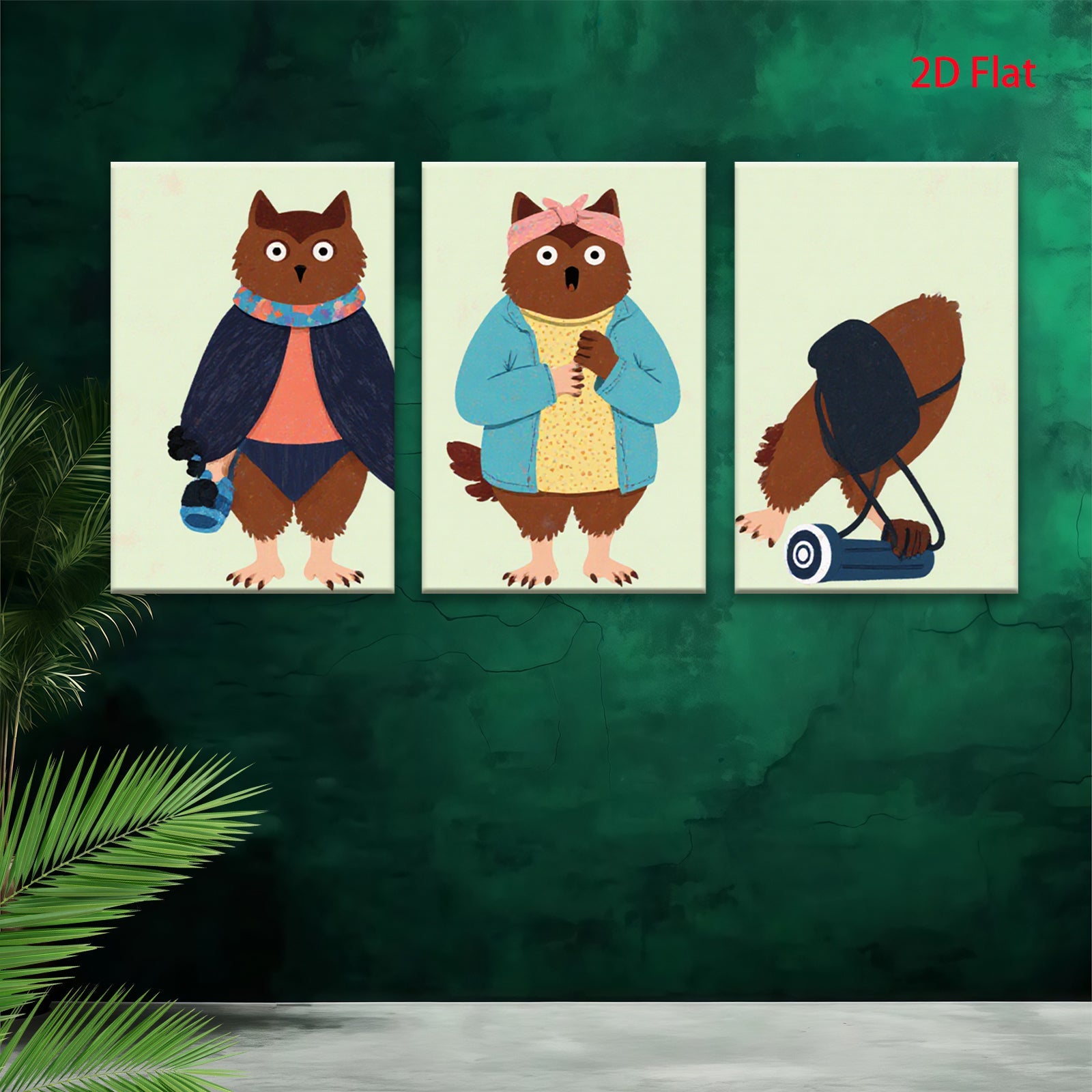 2D flat 1pc Whimsical cartoon animal friends cozy home wall art modern farmhouse decor living room bedroom gallery wrapped canvas prints