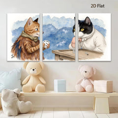 2D flat 1pc Whimsical feline poker night charming animal art cozy living room decor gallery wrapped canvas prints farmhouse wall art