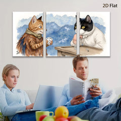2D flat 1pc Whimsical feline poker night charming animal art cozy living room decor gallery wrapped canvas prints farmhouse wall art