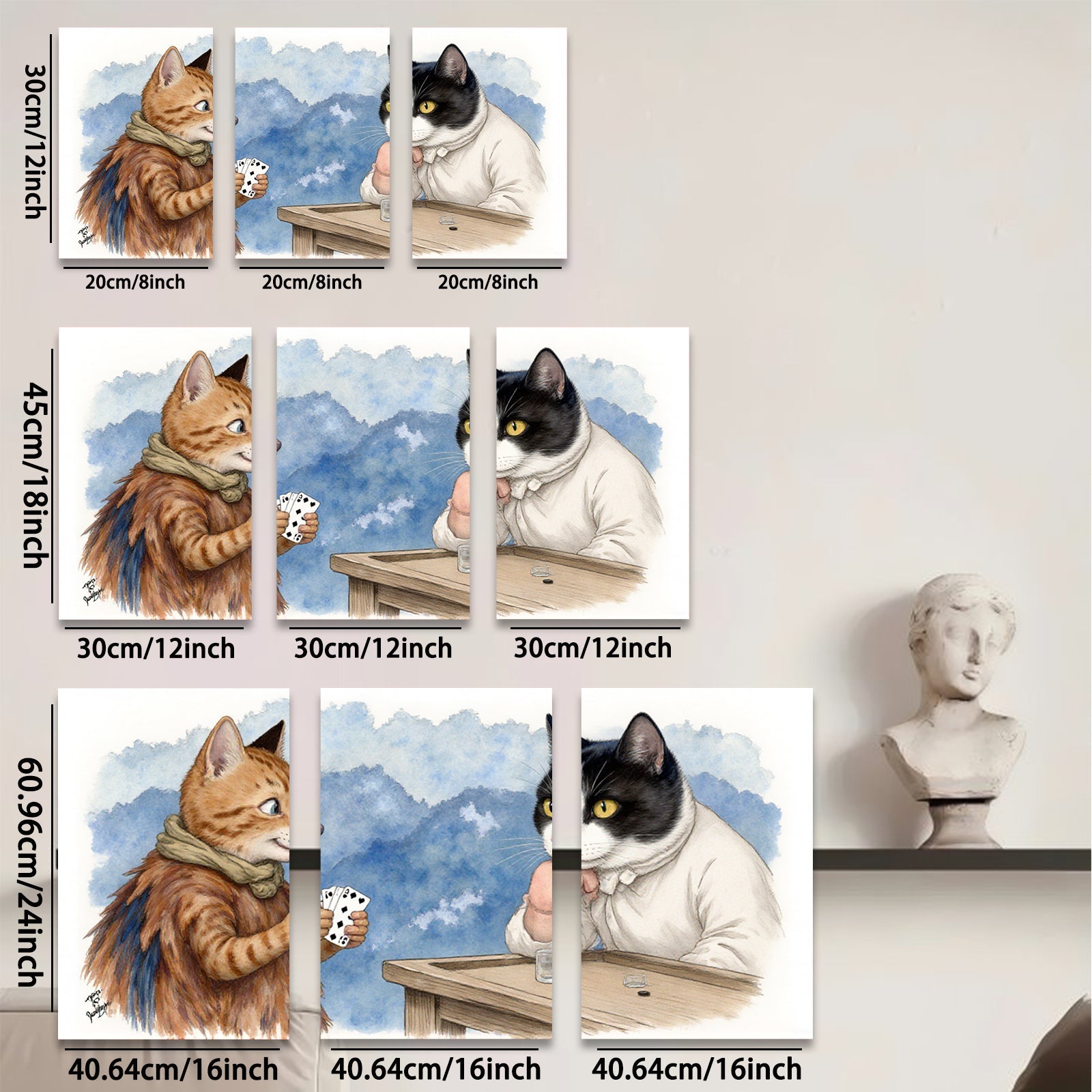 2D flat 1pc Whimsical feline poker night charming animal art cozy living room decor gallery wrapped canvas prints farmhouse wall art