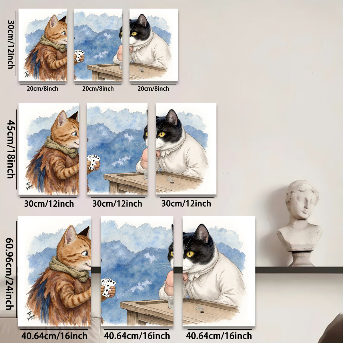 2D flat 1pc Whimsical feline poker night charming animal art cozy living room decor gallery wrapped canvas prints farmhouse wall art