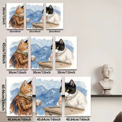 2D flat 1pc Whimsical feline poker night charming animal art cozy living room decor gallery wrapped canvas prints farmhouse wall art