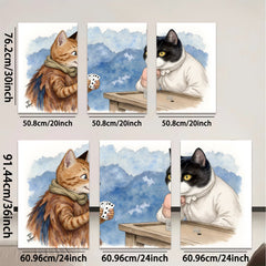 2D flat 1pc Whimsical feline poker night charming animal art cozy living room decor gallery wrapped canvas prints farmhouse wall art
