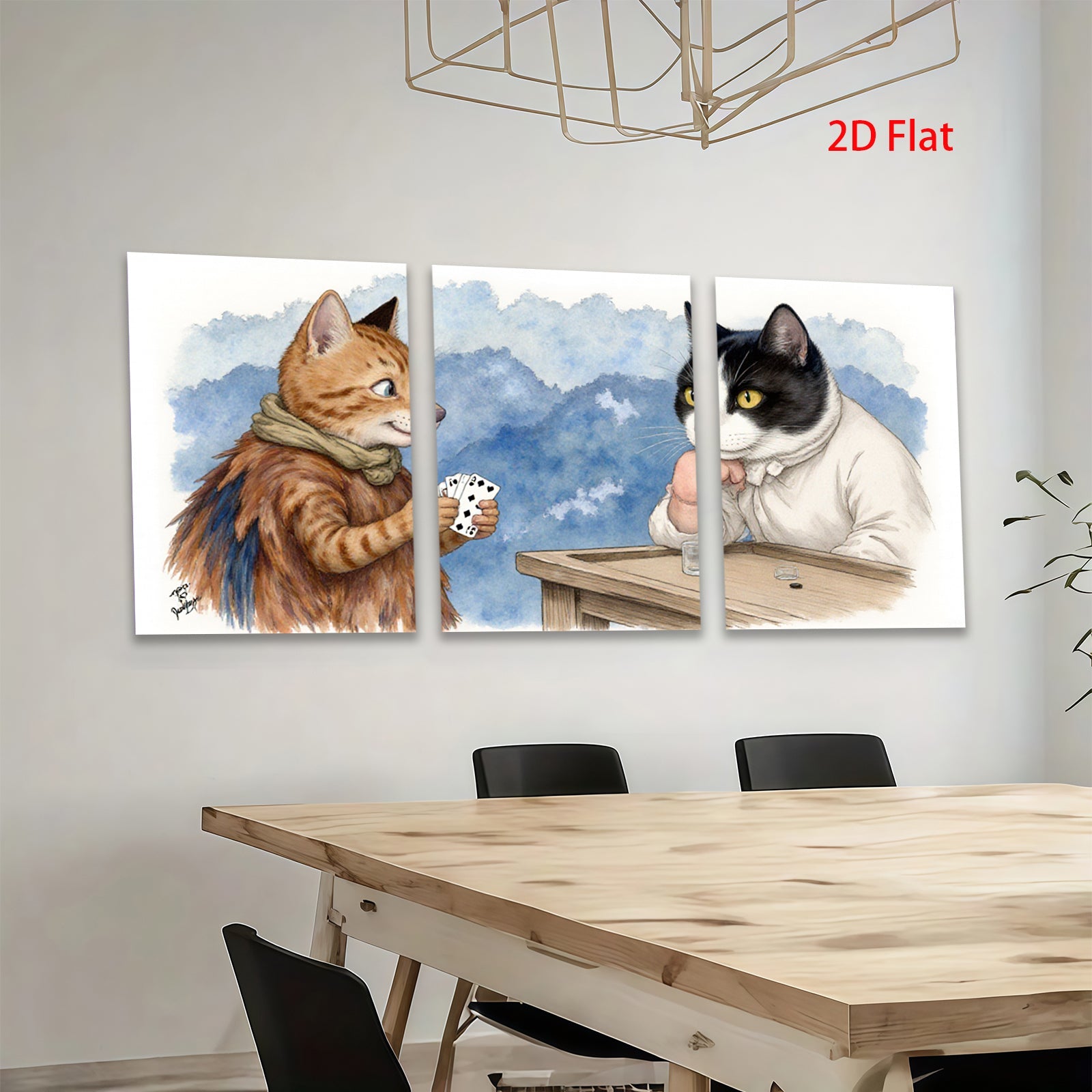 2D flat 1pc Whimsical feline poker night charming animal art cozy living room decor gallery wrapped canvas prints farmhouse wall art