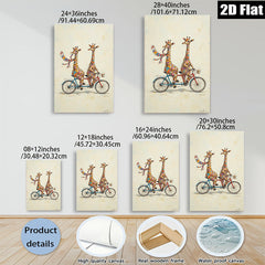 2D flat 1pc Whimsical giraffe duo bicycle ride wall art canvas prints for living room bedroom home decor farmhouse style modern gallery wrapped