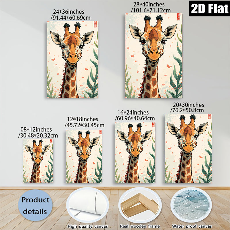 2D flat 1pc Whimsical giraffe portrait adds playful charm to kids room nursery home decor gallery wrapped canvas wall art modern farmhouse style