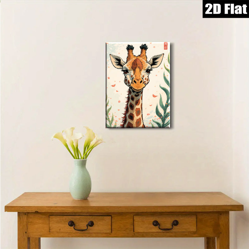 2D flat 1pc Whimsical giraffe portrait adds playful charm to kids room nursery home decor gallery wrapped canvas wall art modern farmhouse style