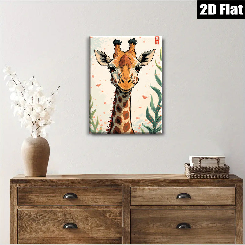 2D flat 1pc Whimsical giraffe portrait adds playful charm to kids room nursery home decor gallery wrapped canvas wall art modern farmhouse style