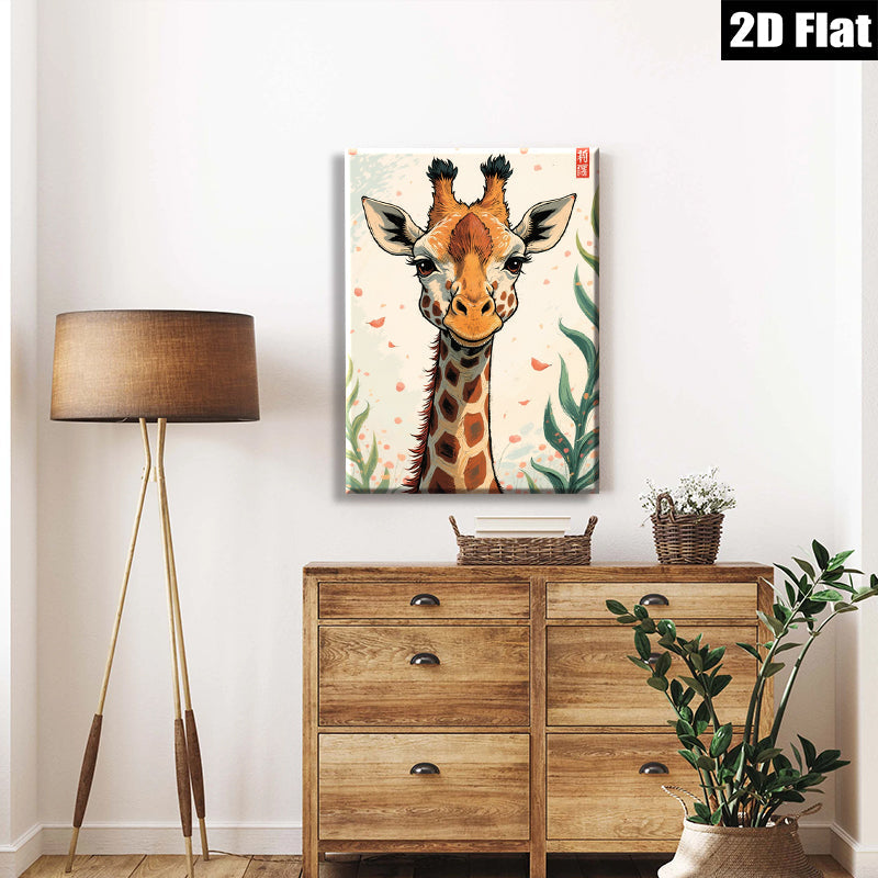 2D flat 1pc Whimsical giraffe portrait adds playful charm to kids room nursery home decor gallery wrapped canvas wall art modern farmhouse style