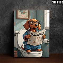 2D flat 1pc Whimsical pup enjoys morning news bathroom wall decor farmhouse style living room art canvas prints cozy home decor gift ideas