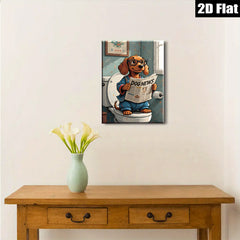 2D flat 1pc Whimsical pup enjoys morning news bathroom wall decor farmhouse style living room art canvas prints cozy home decor gift ideas