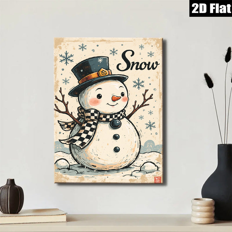 2D flat 1pc Whimsical snowman winter scene cozy farmhouse wall decor living room bedroom holiday gifts gallery wrapped canvas prints