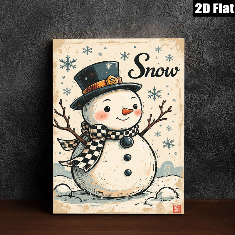 2D flat 1pc Whimsical snowman winter scene cozy farmhouse wall decor living room bedroom holiday gifts gallery wrapped canvas prints