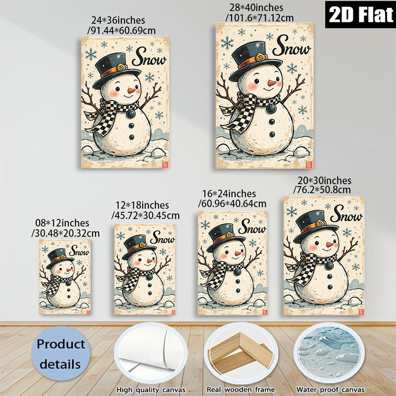 2D flat 1pc Whimsical snowman winter scene cozy farmhouse wall decor living room bedroom holiday gifts gallery wrapped canvas prints