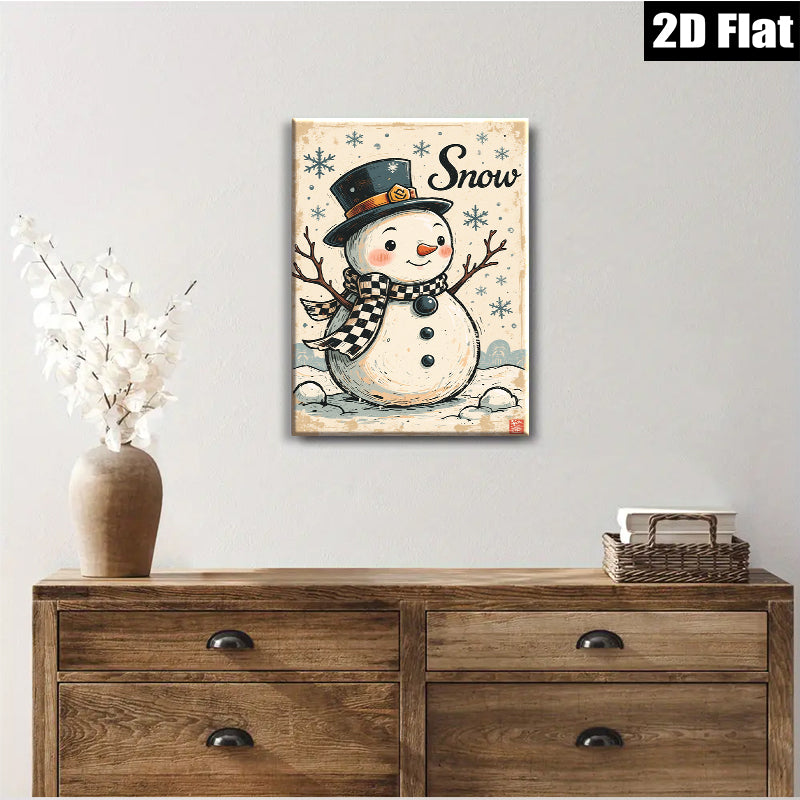 2D flat 1pc Whimsical snowman winter scene cozy farmhouse wall decor living room bedroom holiday gifts gallery wrapped canvas prints