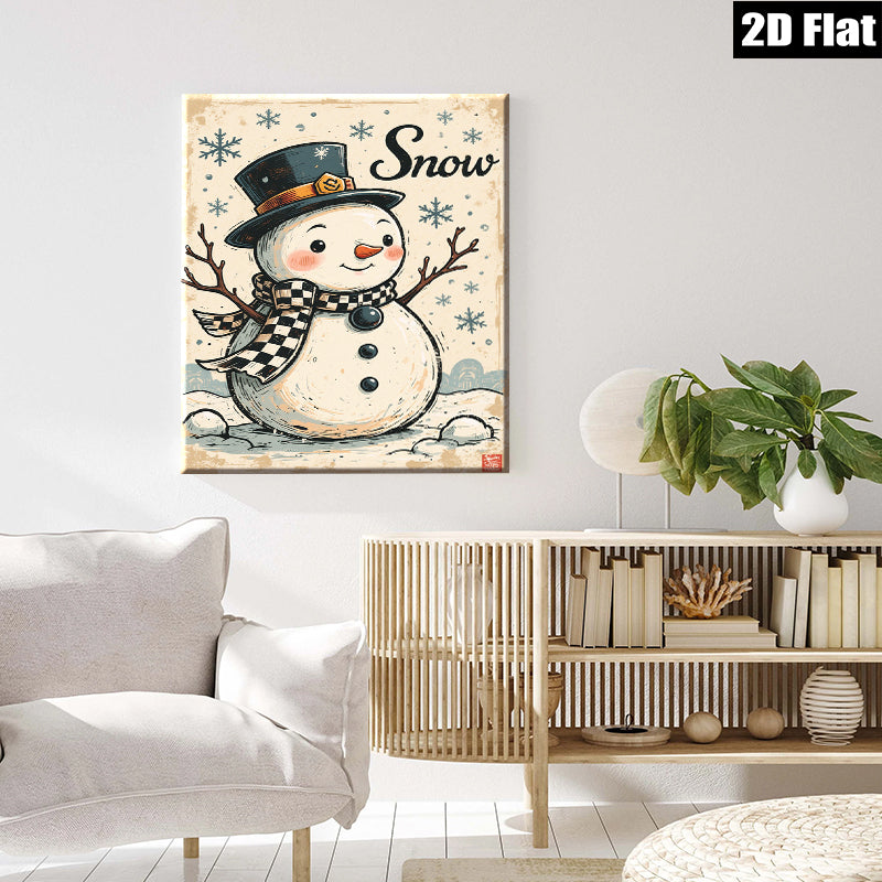 2D flat 1pc Whimsical snowman winter scene cozy farmhouse wall decor living room bedroom holiday gifts gallery wrapped canvas prints