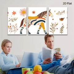2D flat 1pc Whimsical striped horse botanical wall art farmhouse decor bedroom living room gallery wrapped canvas prints modern minimalist art
