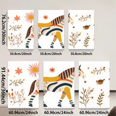 2D flat 1pc Whimsical striped horse botanical wall art farmhouse decor bedroom living room gallery wrapped canvas prints modern minimalist art