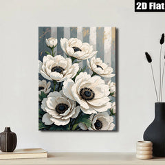 2D flat 1pc White Anemone Floral Botanical Wall Art Decor for Living Room Bedroom Modern Farmhouse Gallery Wrapped Canvas Prints Ready to Hang
