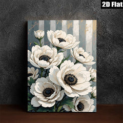 2D flat 1pc White Anemone Floral Botanical Wall Art Decor for Living Room Bedroom Modern Farmhouse Gallery Wrapped Canvas Prints Ready to Hang