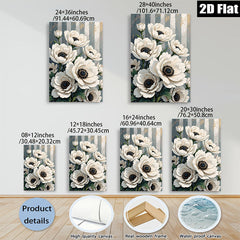 2D flat 1pc White Anemone Floral Botanical Wall Art Decor for Living Room Bedroom Modern Farmhouse Gallery Wrapped Canvas Prints Ready to Hang