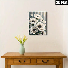 2D flat 1pc White Anemone Floral Botanical Wall Art Decor for Living Room Bedroom Modern Farmhouse Gallery Wrapped Canvas Prints Ready to Hang