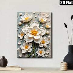 2D flat 1pc White Floral Bloom Canvas Wall Art for Living Room Bedroom Modern Farmhouse Decor Gallery Wrapped Ready to Hang