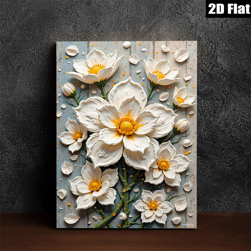 2D flat 1pc White Floral Bloom Canvas Wall Art for Living Room Bedroom Modern Farmhouse Decor Gallery Wrapped Ready to Hang