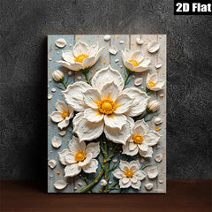 2D flat 1pc White Floral Bloom Canvas Wall Art for Living Room Bedroom Modern Farmhouse Decor Gallery Wrapped Ready to Hang