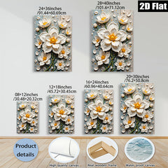 2D flat 1pc White Floral Bloom Canvas Wall Art for Living Room Bedroom Modern Farmhouse Decor Gallery Wrapped Ready to Hang