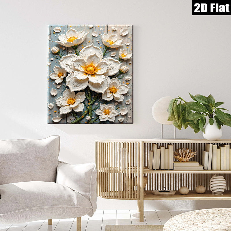 2D flat 1pc White Floral Bloom Canvas Wall Art for Living Room Bedroom Modern Farmhouse Decor Gallery Wrapped Ready to Hang